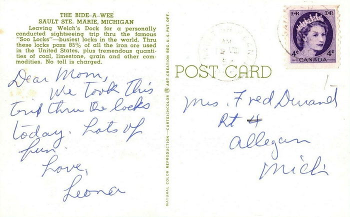 Soo Locks Boat Tours - Old Postcard (newer photo)